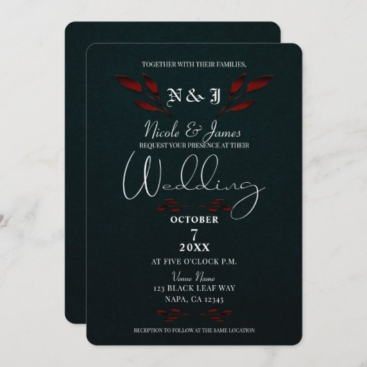 Glanzend rood Bladeren Zwart Modern Glam Gothic We Kaart (Voorkant / Achterkant)