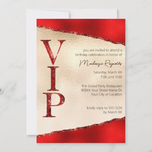 Glanzend rood en goud Glamoureus VIP Party Kaart (Voorkant)