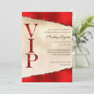 Glanzend rood en goud Glamoureus VIP Party Kaart