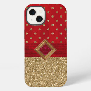 Glanzend Rood en Goud Glitterig iPhone 13 Hoesje