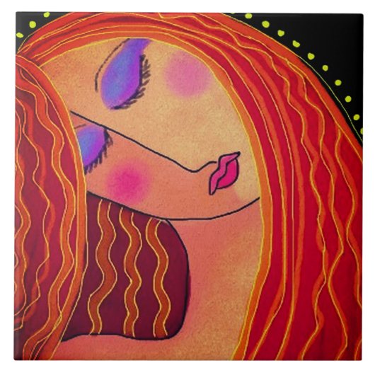 Glanzend rood haar Abstract digitaal schilderen Tegeltje (Voorkant)