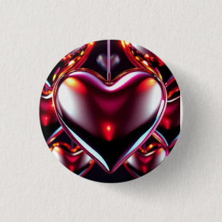 Glanzend Rood Metallic Hart Ronde Button 3,2 Cm