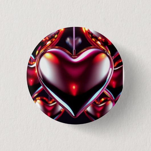 Glanzend Rood Metallic Hart Ronde Button 3,2 Cm (Voorkant)