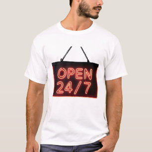 Glanzend rood neon "GEOPEND 24/7" bord T-shirt