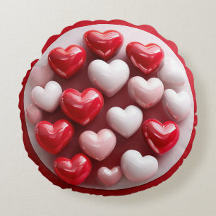 Glanzend Rood Wit Hart Romantisch Knus Decoratie Rond Kussen