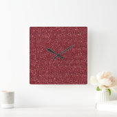 Glanzend Rood & Zilver Glitter Vierkante Klok (Huis)