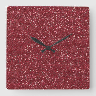 Glanzend Rood & Zilver Glitter Vierkante Klok