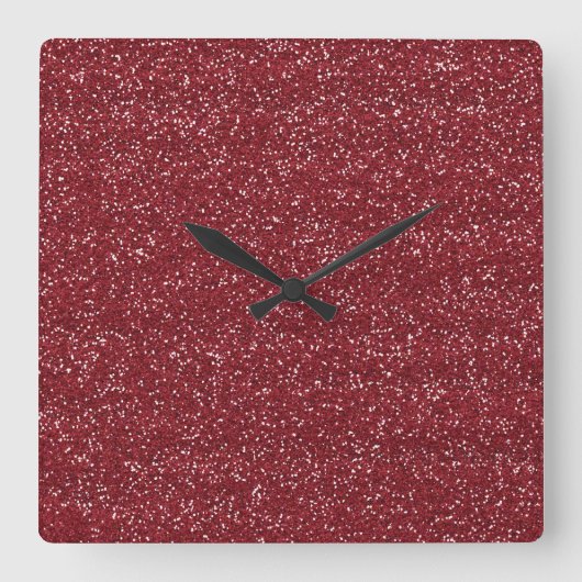 Glanzend Rood & Zilver Glitter Vierkante Klok (Voorkant)