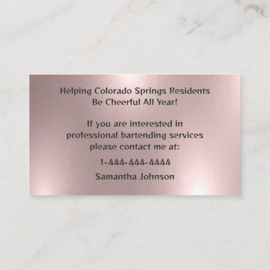Glanzend Roos Gold Event Bartender Visitekaartje (Achterkant)
