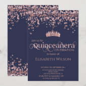 Glanzend roos gouden confetti tiara Quinceañera ma Kaart (Voorkant / Achterkant)