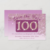 Glanzend Roos Gouden Glitter voor 100e Verjaardag Save The Date (Voorkant / Achterkant)