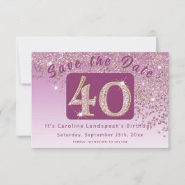 Glanzend Roos Gouden Glitter voor 40e Verjaardag Save The Date