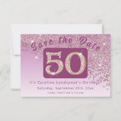 Glanzend Roos Gouden Glitter voor 50e Verjaardag Save The Date (Voorkant)