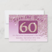 Glanzend Roos Gouden Glitter voor 60e Verjaardag Save The Date (Voorkant)