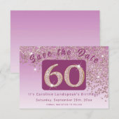 Glanzend Roos Gouden Glitter voor 60e Verjaardag Save The Date (Voorkant / Achterkant)