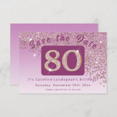 Glanzend Roos Gouden Glitter voor 80e Verjaardag Save The Date (Voorkant / Achterkant)