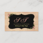 Glanzend Roos Gouden Glitter Wilde Bloemen Monogra Visitekaartje (Voorkant)