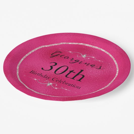 Glanzend Roze en Glitters en Diamanten Papieren Bordje (Gekanteld)