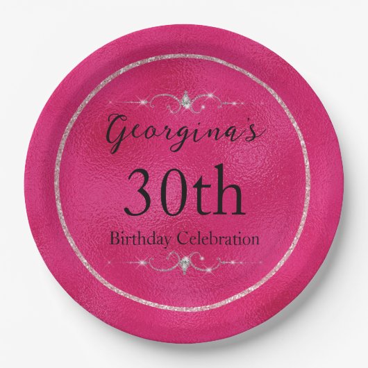 Glanzend Roze en Glitters en Diamanten Papieren Bordje (Voorkant)