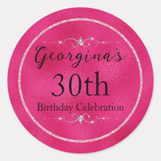 Glanzend Roze en Glitters en Diamanten Ronde Sticker (Voorkant)