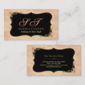 Glanzend Roze Goud Glitter Wilde Bloemen Monogram Visitekaartje (Voorkant / Achterkant)