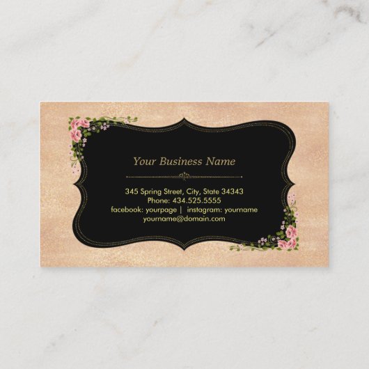 Glanzend Roze Goud Glitter Wilde Bloemen Monogram Visitekaartje (Achterkant)