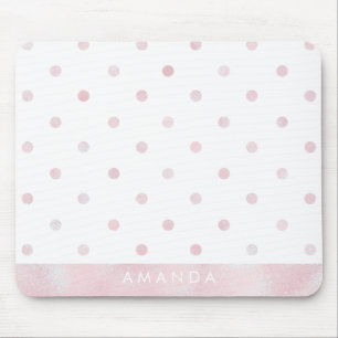 Glanzend roze POLKA DOTS PERSONALISEREN VOEG JOUW  Muismat