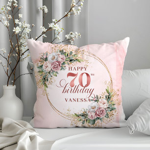 Glanzend Stof Pink Boho Kussen 70e Verjaardag  