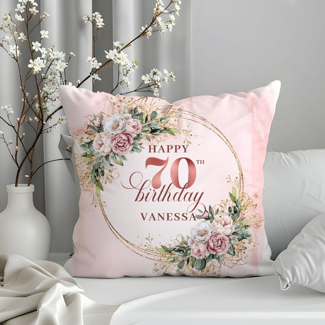 Glanzend Stof Pink Boho Kussen 70e Verjaardag   (Shimmering Dusty Pink Boho Pillow 70th Birthday Pillow)