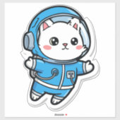 Glanzend Transparant -Cute Astronaut Kat 14x14 Sticker (Vel)