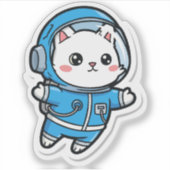 Glanzend Transparant -Cute Astronaut Kat 3x3 Sticker (Voorkant)