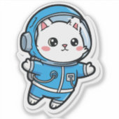 Glanzend Transparant -Cute Astronaut Kat 4x4 Sticker (Voorkant)