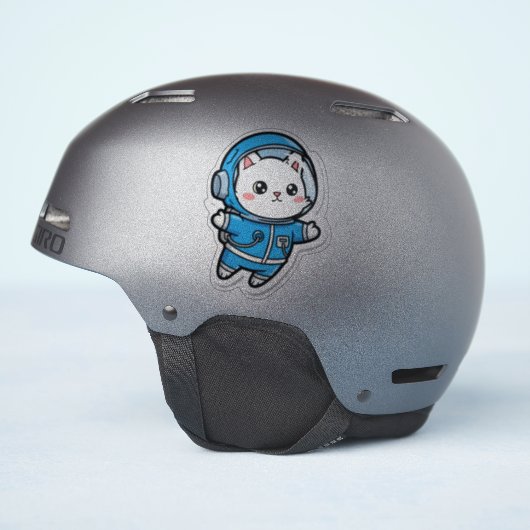 Glanzend Transparant -Cute Astronaut Kat 4x4 Sticker (Helm Zijkant)