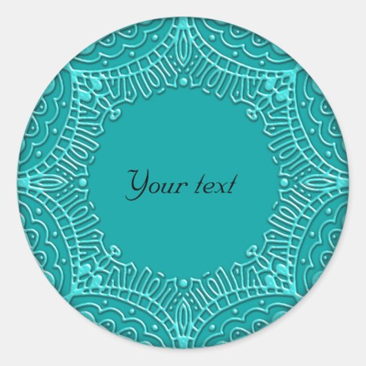 Glanzend turquoise sierontwerp ronde sticker (Voorkant)
