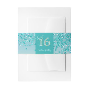 Glanzend Vallen Blauwgroen Blauw Glitter Sweet 16 Uitnodigingen Wikkel