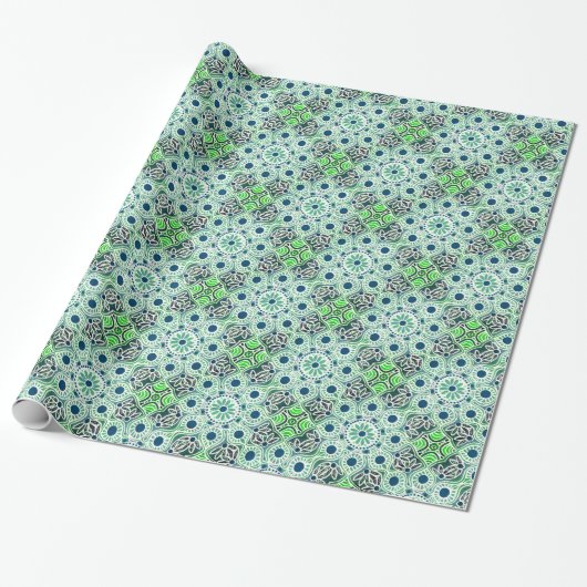 Glanzend Verpakkend document groen geometrisch Cadeaupapier (Uitgerold)