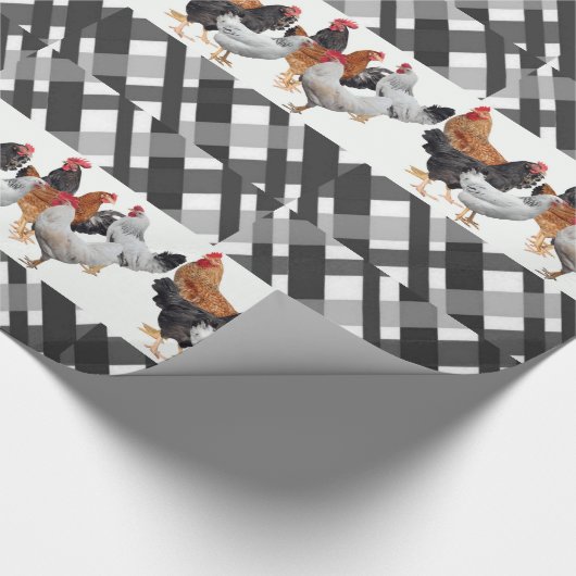 Glanzend Verpakpapier Kippen Zwart Plaid Cadeaupapier (Hoek)