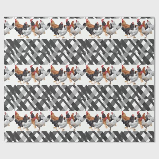 Glanzend Verpakpapier Kippen Zwart Plaid Cadeaupapier (Vlak)
