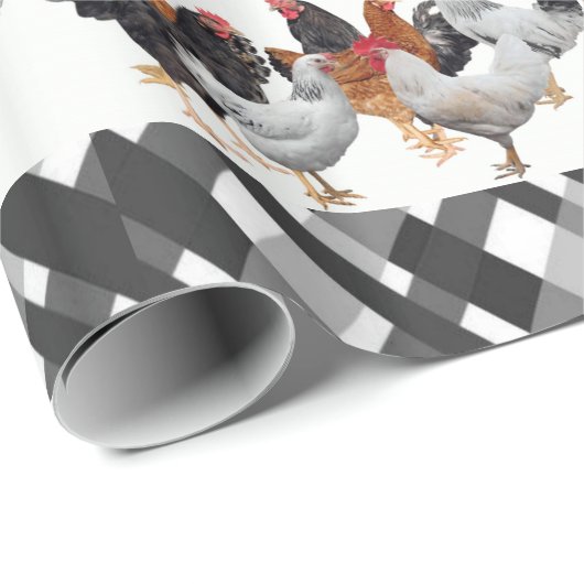 Glanzend Verpakpapier Kippen Zwart Plaid Cadeaupapier (Rol Hoek)