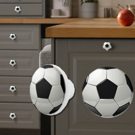 Glanzend Voetbal/Futbol Zwart + Wit Sportief Keramische Knop