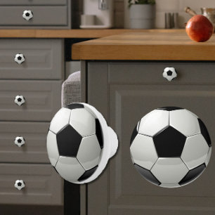 Glanzend Voetbal/Futbol Zwart + Wit Sportief Keramische Knop