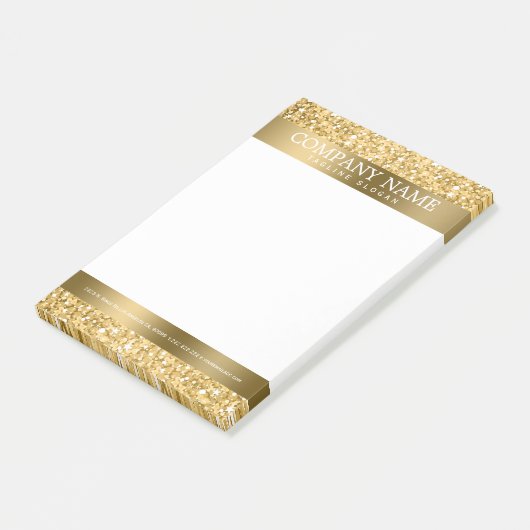 Glanzend wit en goud glitter post-it® notes (Schuin)
