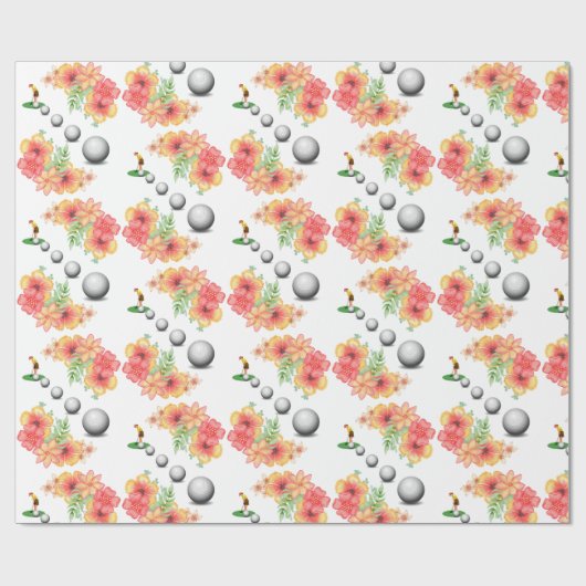 Glanzend wrappend papier, Golf Balls Golfer Floral Cadeaupapier (Vlak)