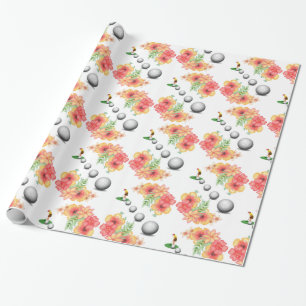 Glanzend wrappend papier, Golf Balls Golfer Floral Cadeaupapier