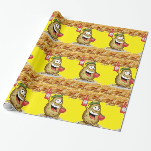 Glanzend wrapppapier, Aardappelvet Ketchup Cadeaupapier (Uitgerold)