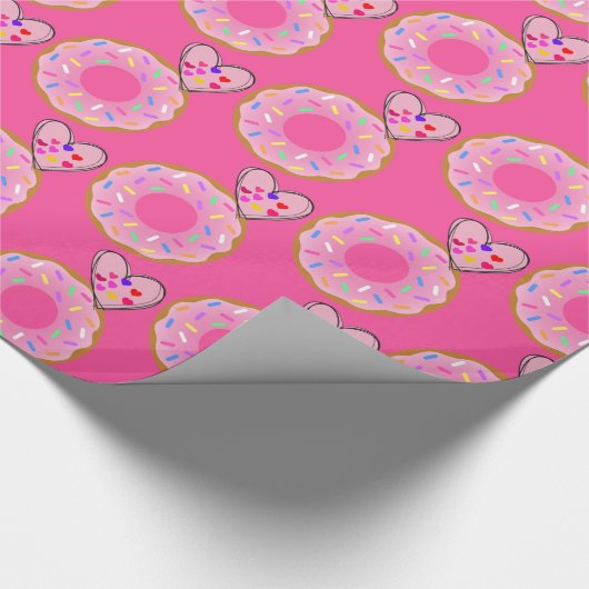 Glanzend wrapppapier, aardbei, donut roze hart cadeaupapier (Hoek)
