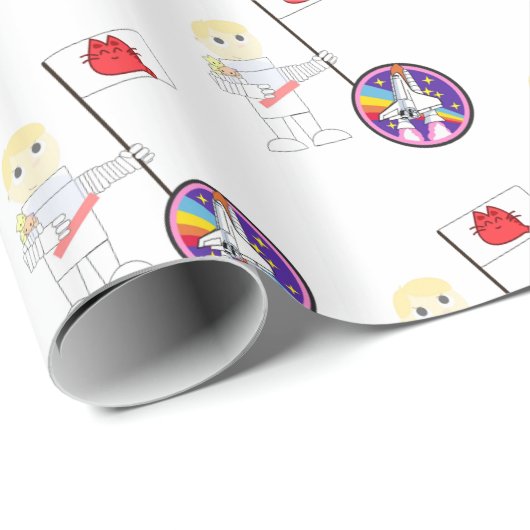 Glanzend wrapppapier, Austronaut Cat Kitten Cadeaupapier (Rol Hoek)
