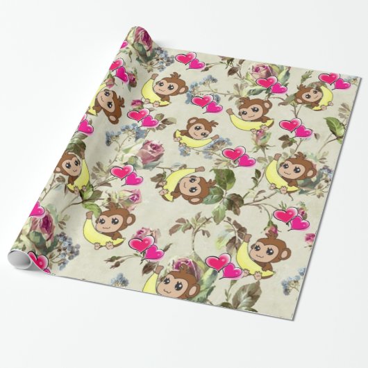 Glanzend wrapppapier, banaankalkoenen cadeaupapier (Uitgerold)