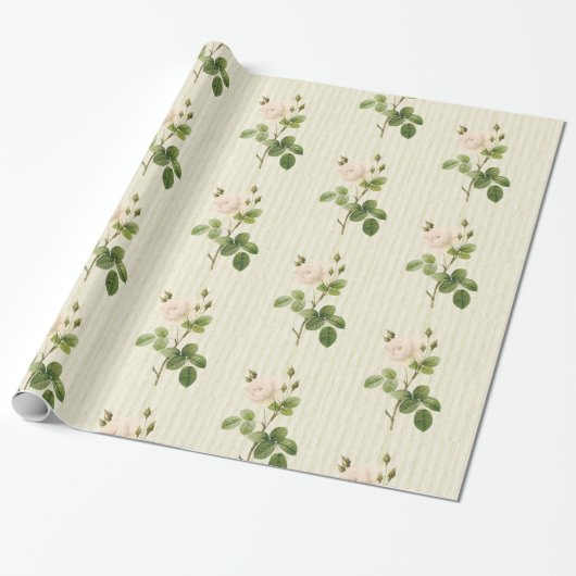 Glanzend wrapppapier, beige Rozen Floral Cadeaupapier (Uitgerold)