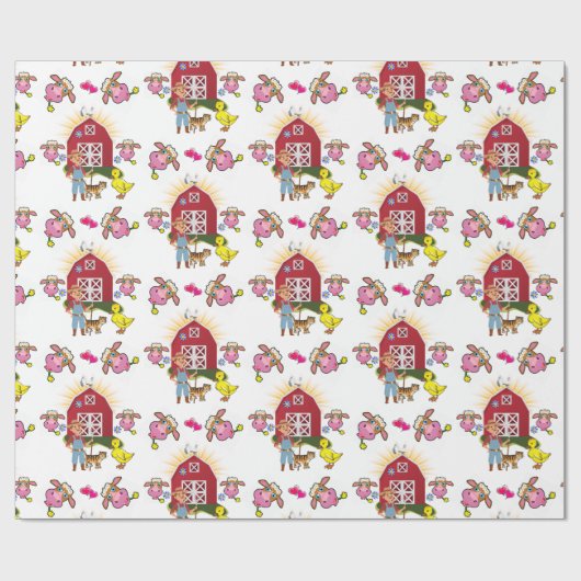 Glanzend wrapppapier, boerenboerderijKoeien Cadeaupapier (Vlak)